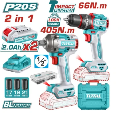 TOTAL COMBO 2PCS TALADRO + LLAVE DE IMPACTO 20V  UTCKLI20286 World Shop