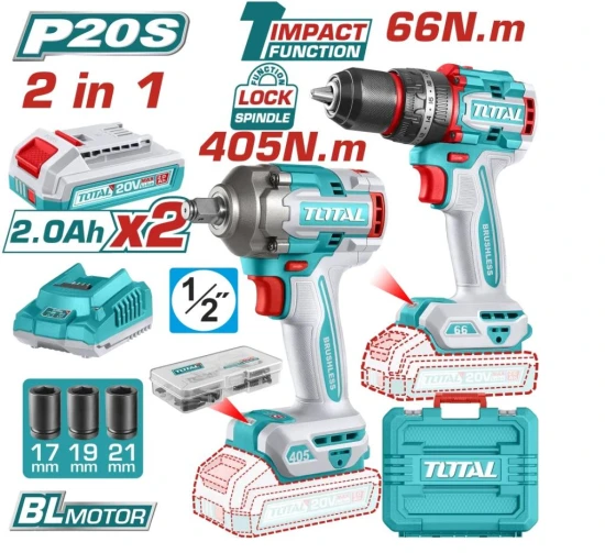 TOTAL COMBO 2PCS TALADRO + LLAVE DE IMPACTO 20V  UTCKLI20286 World Shop