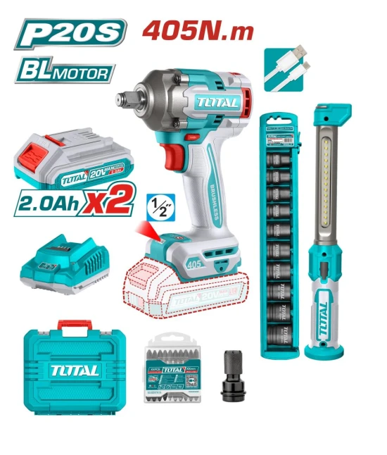 TOTAL COMBO 2PCS 20V LLAVE DE IMPACTO + LÁMPARA DE TRABAJO TOSLI23056 World Shop