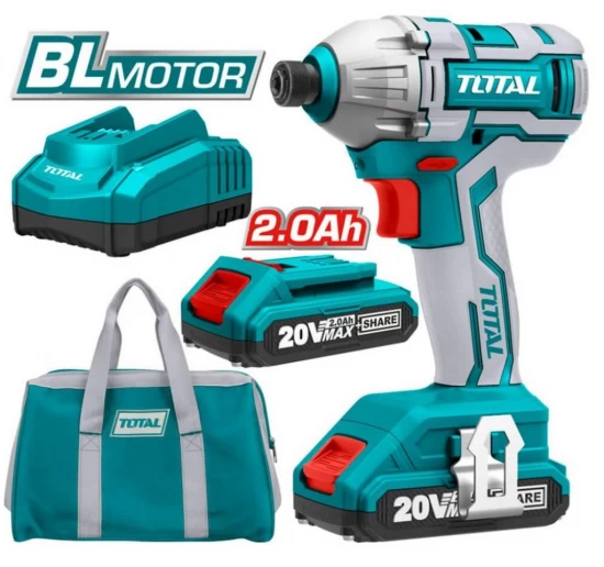 TOTAL ATORNILLADOR DE IMPACTO 1/4 MOTOR SIN ESCOBILLAS  20V TIRLI2002   World Shop