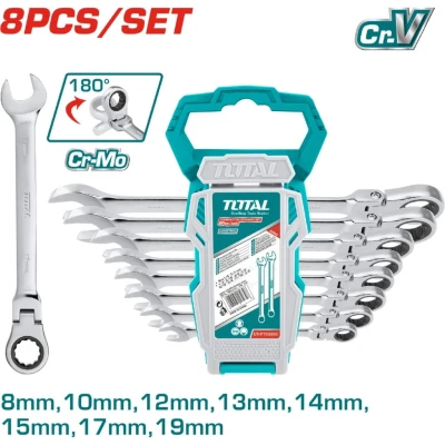 TOTAL JUEGOS DE LLAVES COMBINADAS FLEXIBLES CON TRINQUETE 8PCS THT102RK586   World Shop