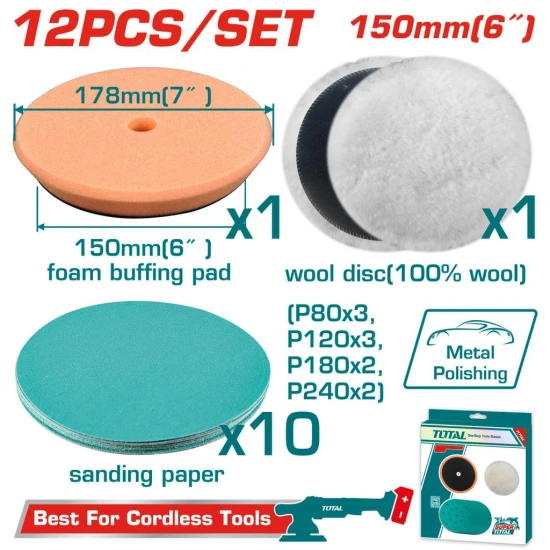 TOTAL JUEGO DE ACCESORIOS PARA PULIDORA 12PCS TAC15012 World Shop
