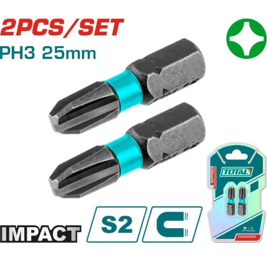 TOTAL PUNTAS DE DESTORNILLADOR DE IMPACTO PH3 25MM 2PCS  TACIM71PH325 World Shop