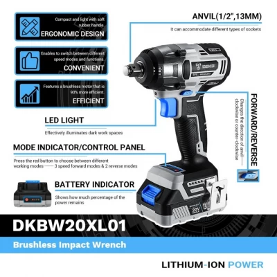 DEKO LLAVE DE IMPACTO   DKBW20XL01-HS2 20V MOTOR BRUSHLESS World Shop