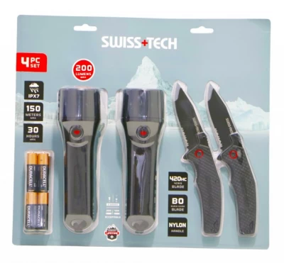 SWISS+TECH SET DE LINTERNAS 200 LUMENS +CUCHILLOS  ST001228 World Shop