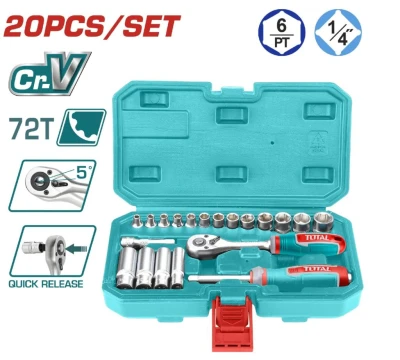 TOTAL  JUEGO DE LLAVES DE TRINQUETE 1/4 20PCS  THT141201 World Shop