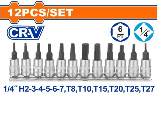 WADFOW  JUEGO DE BITS CON PUNTAS HEXAGONAL 1/4 12PCS    WST2414 World Shop