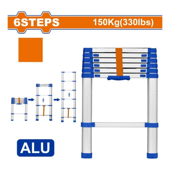 WADFOW  ESCALERA TELESCÓPICA  DE ALUMINIO 6 ESCALONES 150KG  WLD5H06 World Shop