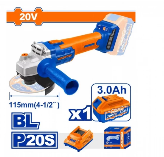 WADFOW  AMOLADORA ANGULAR  20V  WLAPM21 1BT 3AH  MOTOR SIN ESCOBILLAS  World Shop