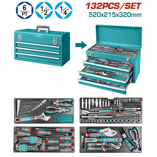 TOTAL JUEGO DE CAJA DE HERRAMIENTAS 132PCS  THPTCS71321  World Shop