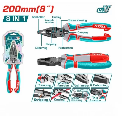 TOTAL ALICATES COMBINADOS MULTIFUNCIÓN 8 EN 1  THTMF186  8 World Shop