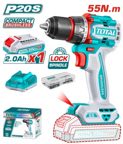 TOTAL TALADRO COMPACTO 20V MOTOR SIN ESCOBILLAS  TDLI205582 1BAT 2.0AH World Shop