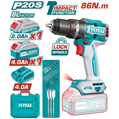 TOTAL TALADRO CON FUNCION DE IMPACTO 20V TIDLI20868  86NM  World Shop