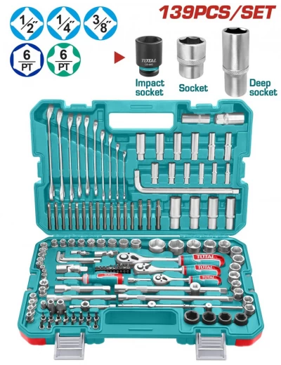 TOTAL  KIT DE HERRAMENTAS JUEGO DE DADOS  THKTHP21396 139PCS World Shop