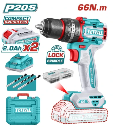 TOTAL TALADRO INÁLAMBRICO   20V  TDLI20668 MOTOR SIN ESCOBILLAS  World Shop