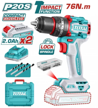 TOTAL TALADRO PERCUTOR COMPACTO 20V 76NM 13MM  TIDLI20768 World Shop