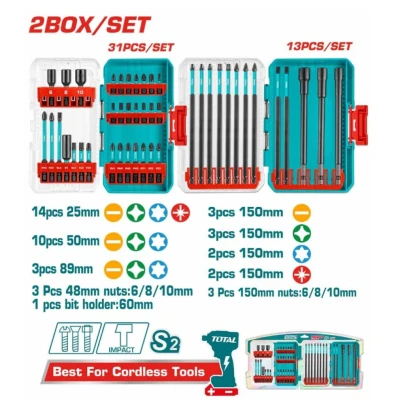 TOTAL JUEGO DE 44 PUNTAS DE DESTORNILLADOR DE IMPACTO MAGNÉTICOS TACSDL24408 World Shop