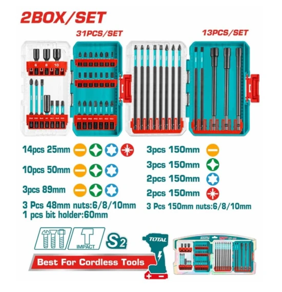 TOTAL JUEGO DE 44 PUNTAS DE DESTORNILLADOR DE IMPACTO MAGNÉTICOS TACSDL24408 World Shop