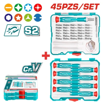 TOTAL  JUEGO DESTORNILLADOR Y PUNTAS DE PRECISIÓN 45PCS  TACSD30456  World Shop