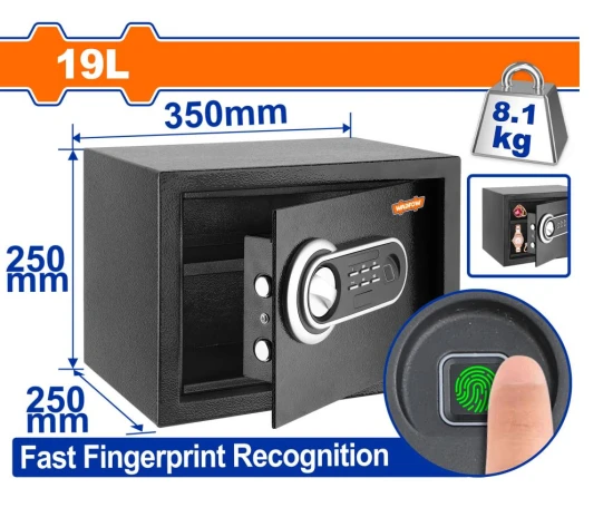 WADFOW CAJA FUERTE 19L CON RECONOCIMIENTO DE HUELLAS DACTILARES 25X25X35CM WEB3525  World Shop