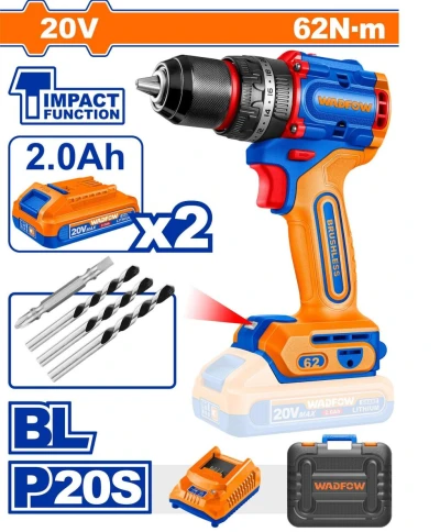 WADFOW TALADRO DE IMPACTO MOTOR SIN ESCOBILLAS  WCDP6281 20V  62NM 6K World Shop