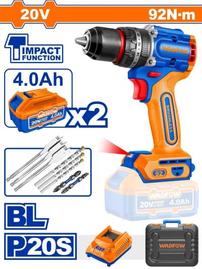 WADFOW TALADRO DE IMPACTO MOTOR SIN ESCOBILLAS  WCDP9281 20V  World Shop