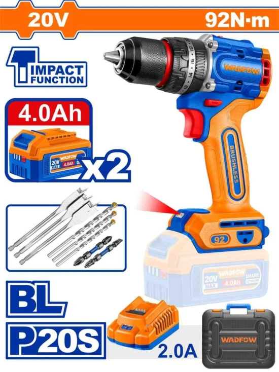 WADFOW TALADRO DE IMPACTO MOTOR SIN ESCOBILLAS  WCDP9281 20V  World Shop