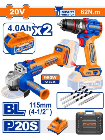 WADFOW COMBO 2PCS AMOLADORA +TALADRO 20V  WCK20273 World Shop