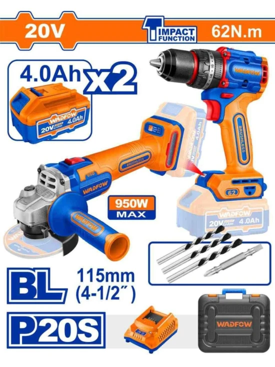 WADFOW COMBO 2PCS AMOLADORA +TALADRO 20V  WCK20273 World Shop
