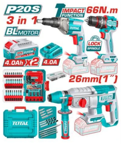 TOTAL  COMBO 3PCS MOTOR SIN ESCOBILLAS 20V  TOSLI250591 World Shop