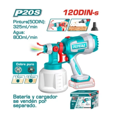TOTAL PISTOLA DE PINTURA INALÁMBRICA A BATERIA 20V TSGLI2004 World Shop