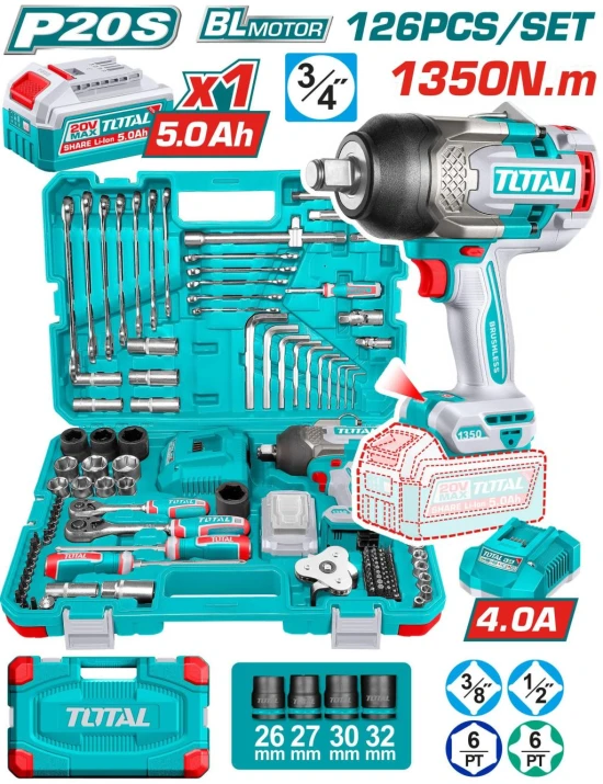 TOTAL  JUEGO DE HERRAMIENTAS LLAVE DE IMPACTO 126PCS  THKTHP31262  World Shop