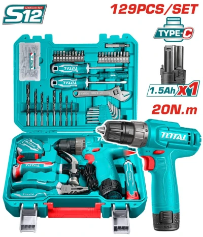 TOTAL JUEGO DE HERRAMIENTAS TALADRO 12V 129PCS THKTHP11292  World Shop TOTAL JUEGO DE HERRAMIENTAS TALADRO 12V 129PCS THKTHP11292  World Shop