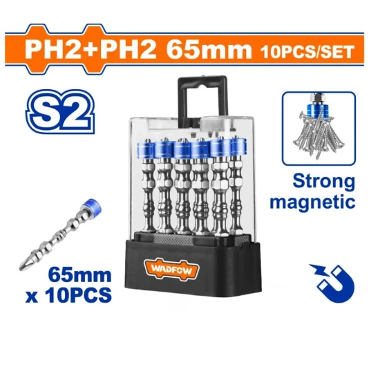 WADFOW  JUEGO DE PUNTAS DE DESTORNILLADOR MAGNÉTICO10PCS  65MM  WSV3B01 World Shop