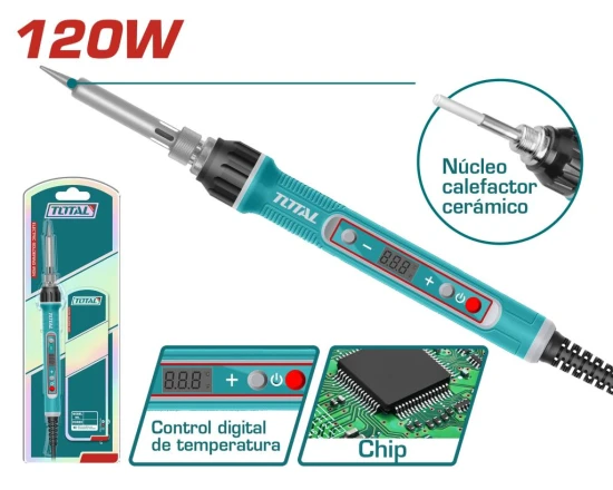 TOTAL SOLDADOR ELECTRICO CON CONTROL DE TEMPERATURA 120W  TET01610 World Shop