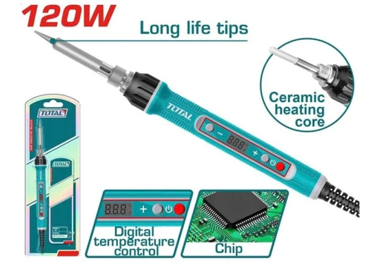 TOTAL SOLDADOR ELECTRICO CON CONTROL DE TEMPERATURA 120W  TET01610 World Shop