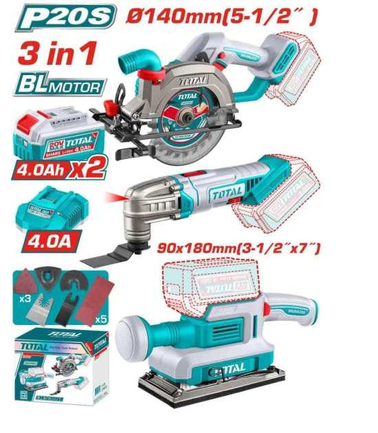 TOTAL COMBO 3PCS SIERRA CIRCULAR+ MULTIHERRAMIENTAS+ LIJADORA   TOSLI250781 World Shop
