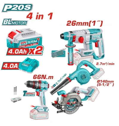 TOTAL COMBO 4PCS 20V  MOTOR SIN ESCOBILLAS  TOSLI250695 World Shop