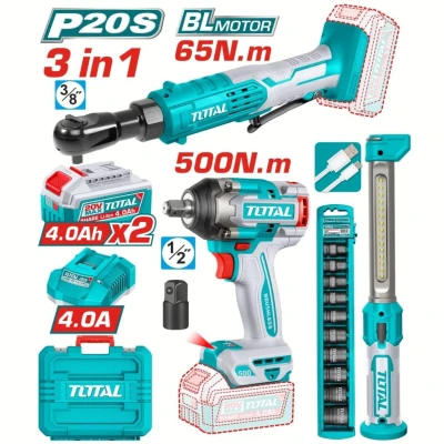 TOTAL COMBO 20V LLAVE DE IMPACTO + TRINQUETE + LÁMPARA  UTOSLI250981 World Shop