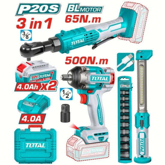 TOTAL COMBO 20V LLAVE DE IMPACTO + TRINQUETE + LÁMPARA  UTOSLI250981 World Shop
