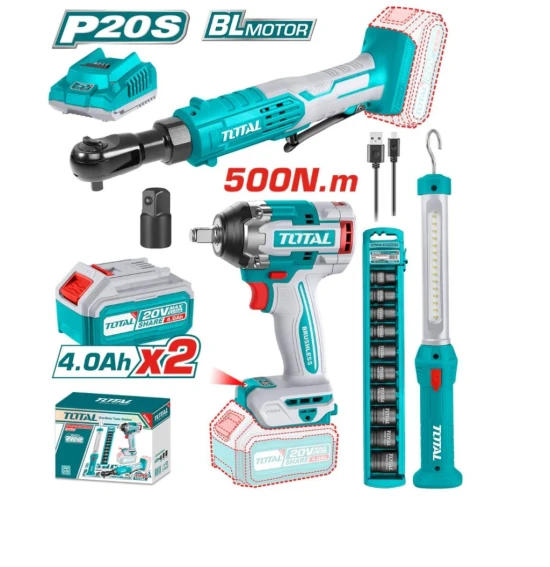 TOTAL COMBO 20V LLAVE DE IMPACTO + TRINQUETE + LÁMPARA  UTOSLI250981 World Shop