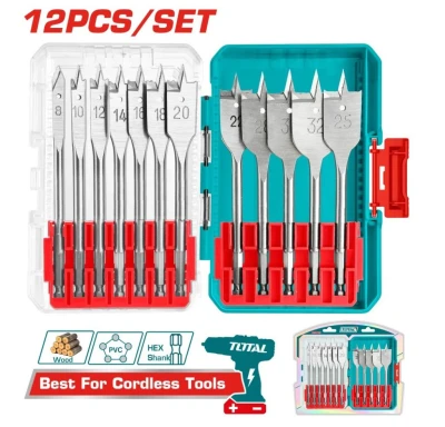 TOTAL JUEGO DE MECHAS PLANAS PARA CARPINTERÍA 12PCS  TACSDL1206 World Shop