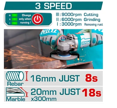 TOTAL AMOLADORA 20V UTAGLI261521 900W MOTOR SIN ESCOBILLAS  World Shop