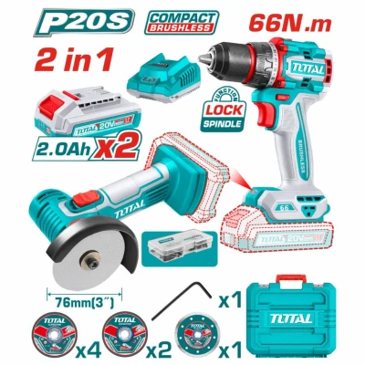 TOTAL COMBO AMOLADORA + TALADRO 20V  TCKLI20766 World Shop
