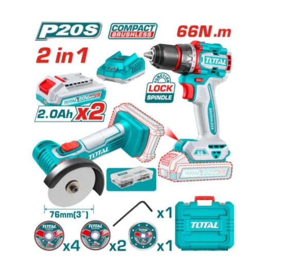 TOTAL COMBO AMOLADORA + TALADRO 20V  TCKLI20766 World Shop