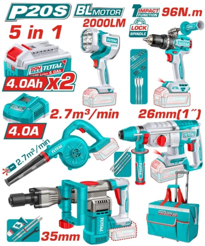 TOTAL COMBO INALÁMBRICO 5PCS 20V  TOSLI251083 World Shop