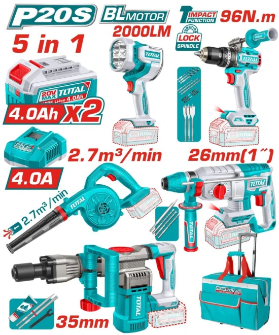 TOTAL COMBO INALÁMBRICO 5PCS 20V  TOSLI251083 World Shop