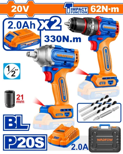 WADFOW COMBO 2PCS TALADRO + LLAVE DE IMPACTO 20V WCK20275 World Shop