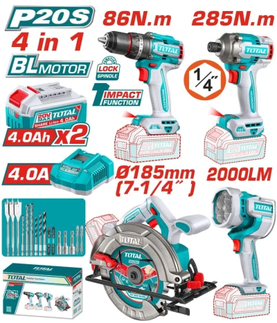 TOTAL  COMBO INALÁMBRICO  20V 4PCS   UTOSLI251082 World Shop