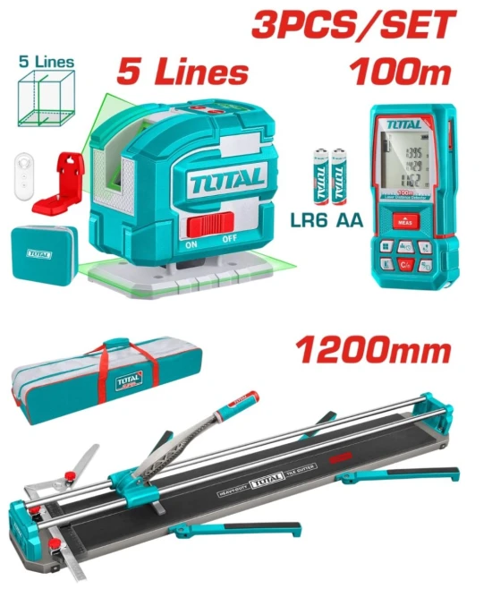 TOTAL  COMBO 3PCS DETECTOR + LASER + CORTADOR DE AZULEJOS  TOS250911 World Shop